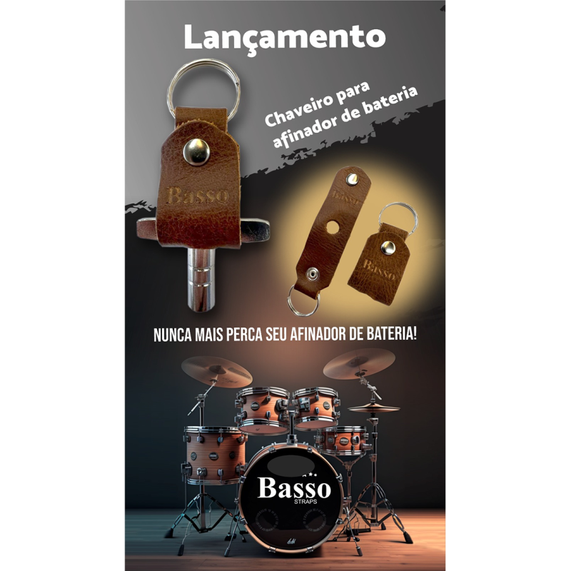 Basso® Llavero Cuero Porta Llave Afinación Batería Café