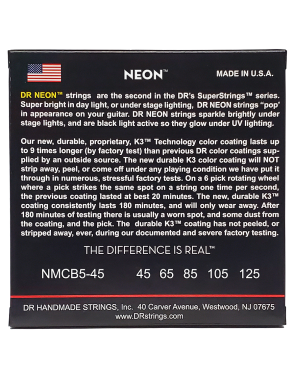 DR NEON™ Multi-Color 45-125 Cuerdas Bajo Eléctrico 5 Cuerdas Medium