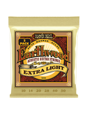 Ernie Ball® 3006 10-50 3Pack Cuerdas Guitarra Acústica Extra Light Earthwood Bronze 80/20