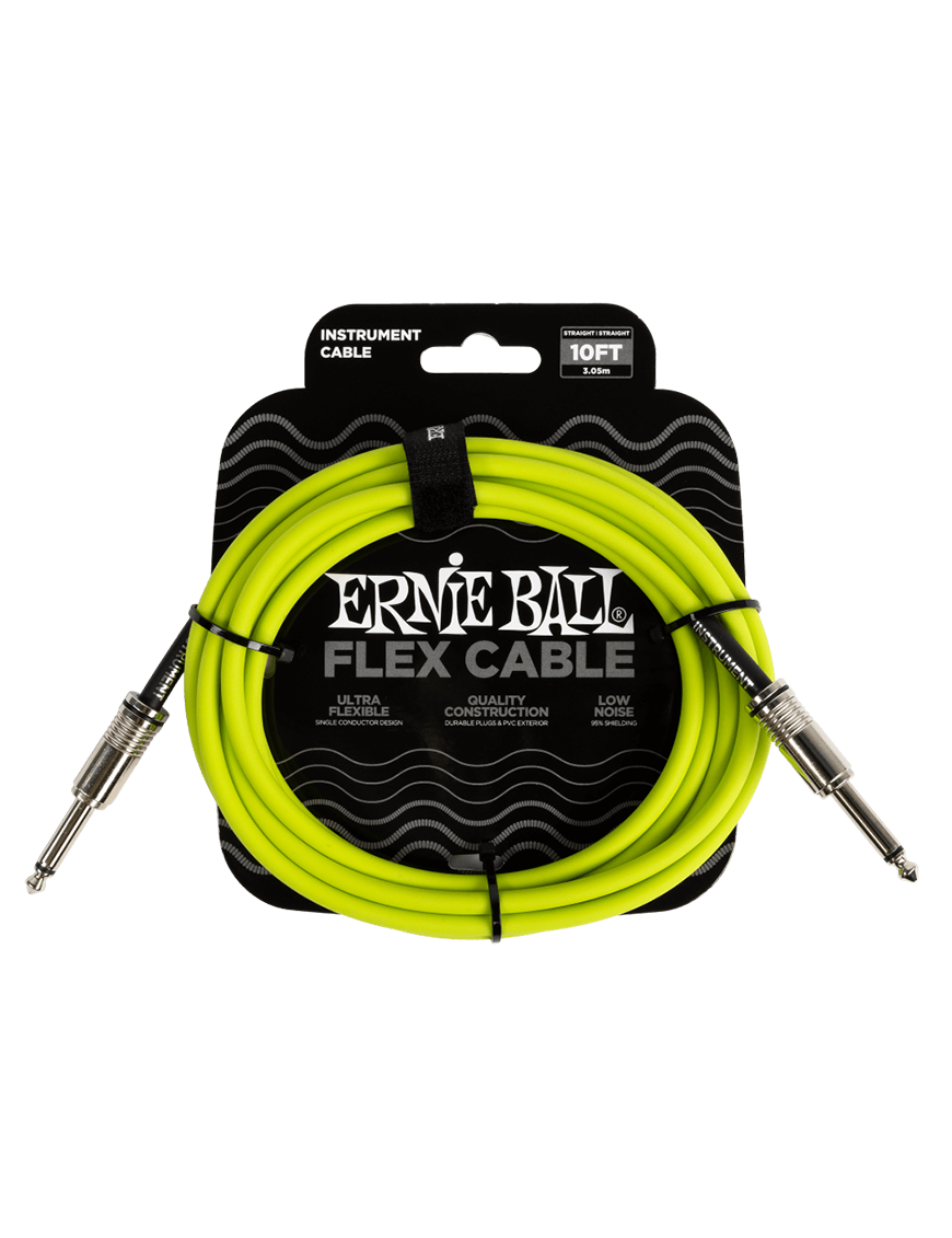 Ernie Ball® 6414 Flex Cables Instrumentos Plug ¼" Recto a Plug ¼" Recto Green| 3.05Mt