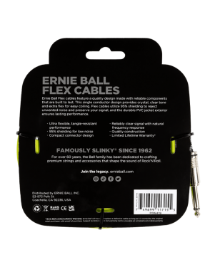 Ernie Ball® 6419 Flex Cables Instrumentos Plug ¼" Recto a Plug ¼" Recto Green | 6.10Mt