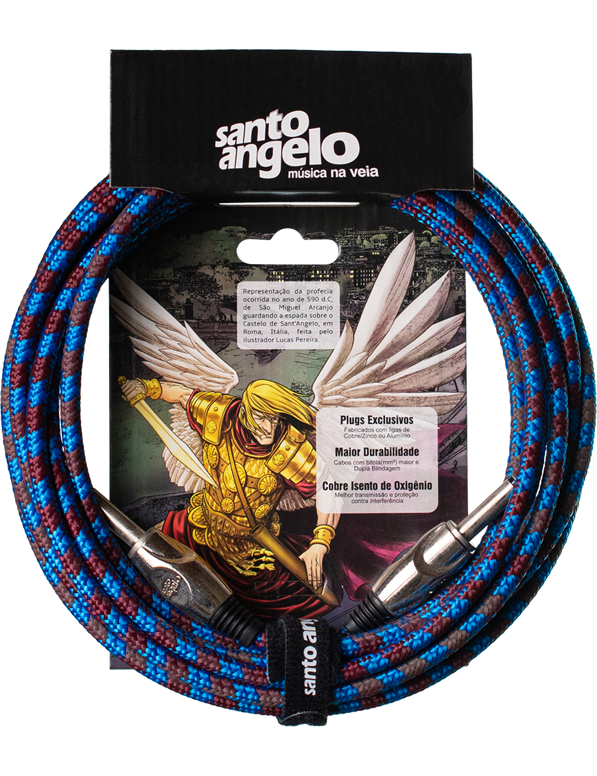 Santo Angelo® ANGEL Textil 4.57mt Cable Instrumento Plug ¼" Recto a Plug ¼" L 90° OFHC