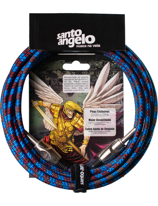 Santo Angelo® ANGEL Textil 4.57mt Cable Instrumento Plug ¼" Recto a Plug ¼" L 90° OFHC