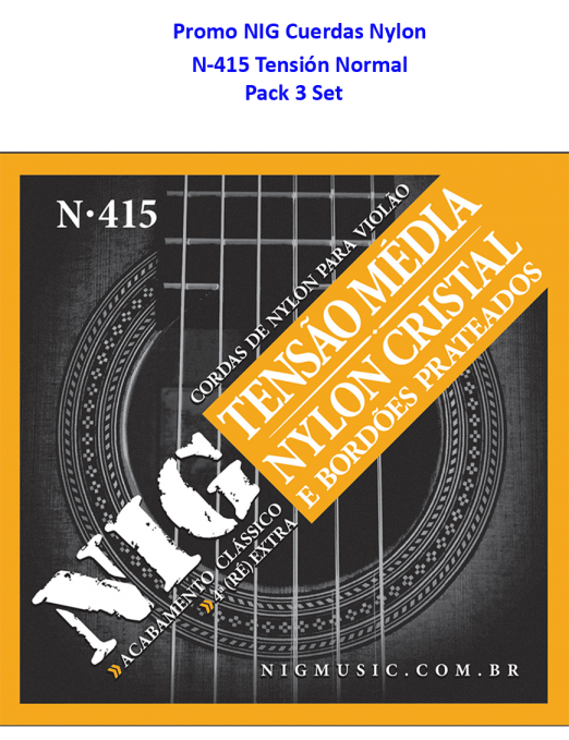 NIG® Pack x 3 N-415 Cuerdas Guitarra Clásica Nylon Tensión Media 28-43 Extra : Por Cada Set 1 Cuerda (4ta) y 1 Uñeta NIG® Pack x 3 N-415 Cuerdas Guitarra Clásica Nylon Tensión Media 28-43 Extra : Por Cada Set 1 Cuerda (4ta) y 1 Uñeta