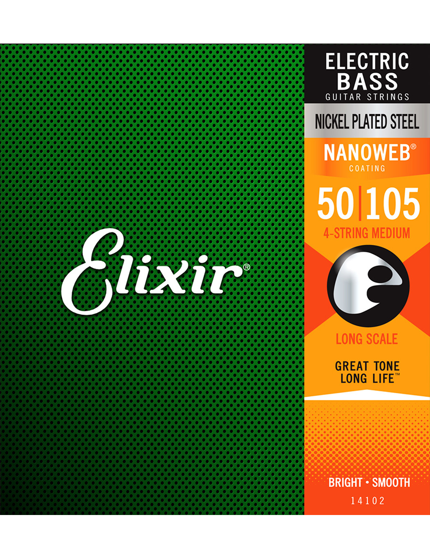 Elixir® 14102 50-105 NANOWEB® Cuerdas Bajo Eléctrico Recubiertas Medium Nickel Plated Steel