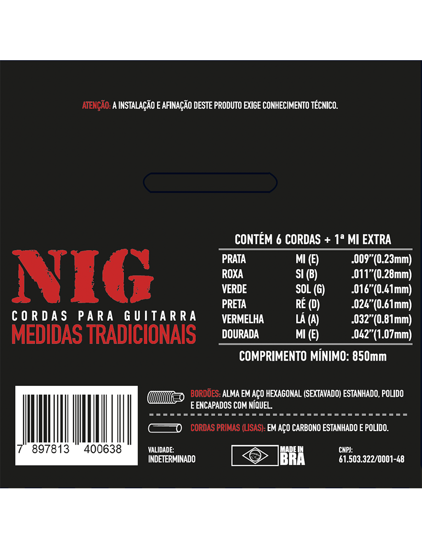 NIG® N-63 9-42 Cuerdas Guitarra Eléctrica Acero Níquel Extra : 1 Cuerda (1ra) y 1 Uñeta
