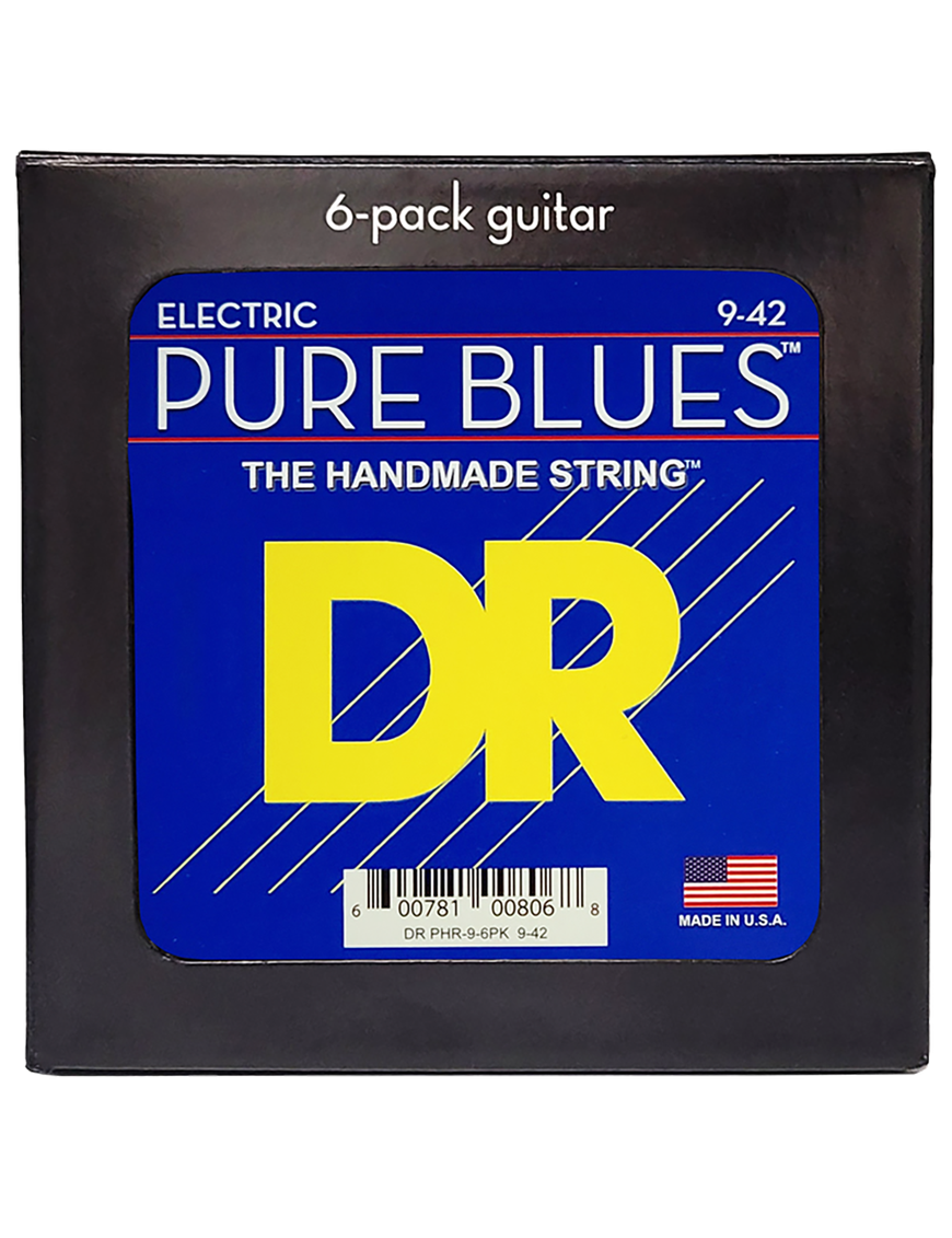 DR PURE BLUES™ 9-42 6Pack Cuerdas Guitarra Eléctrica Light