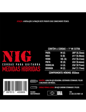 NIG® NH-66 9-46 Cuerdas Guitarra Eléctrica Híbrida Acero Níquel Extra : 1 Cuerda (1ra)  y 1 Uñeta