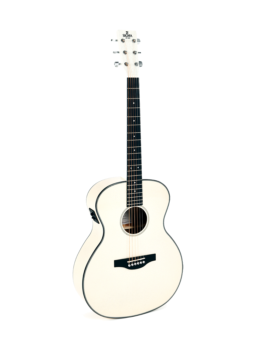 Sigma® GM-1E Glitter Guitarra Grand OM Electroacústica Fishman® | White/Silver