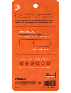 Rico by D'Addario RJA0325 Cañas Saxo Alto Dureza 2.5 Pack: 3 Unidades