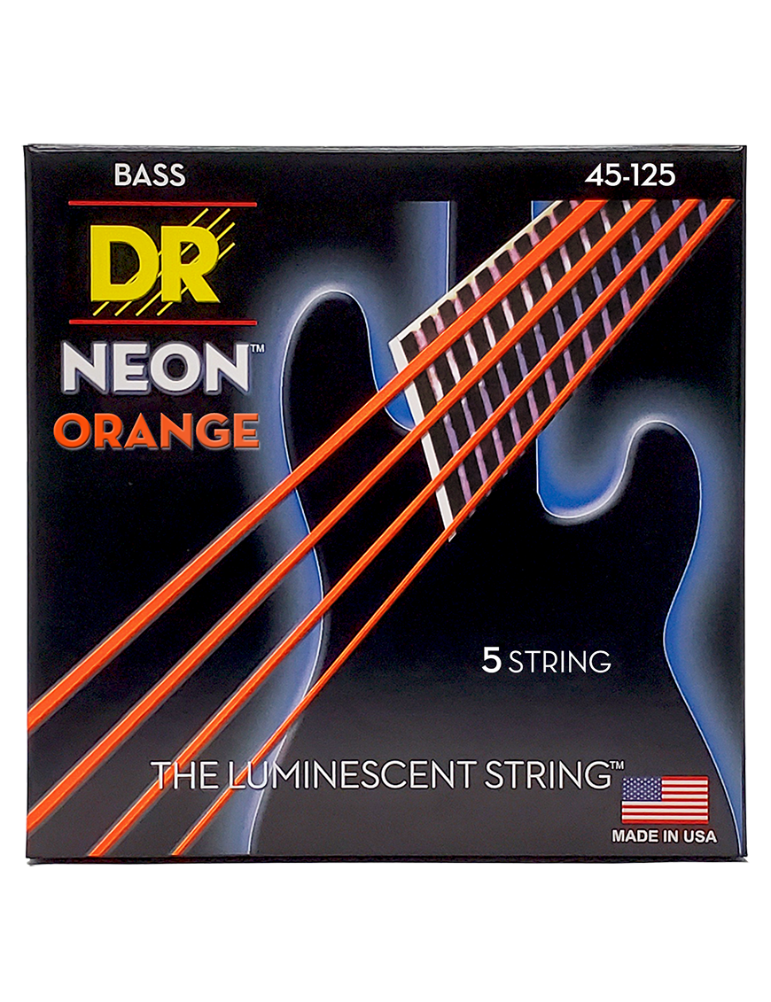 DR Hi-DEF NEON™ Orange 45-125 Cuerdas Bajo Eléctrico 5 Cuerdas Medium | Naranjo