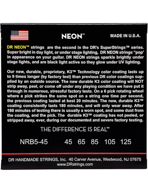 DR HI-DEF NEON™ Red 45-125 Cuerdas Bajo Eléctrico 5 Cuerdas Medium | Rojo