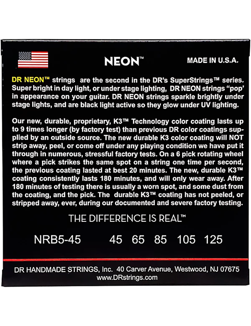 DR HI-DEF NEON™ Red 45-125 Cuerdas Bajo Eléctrico 5 Cuerdas Medium | Rojo