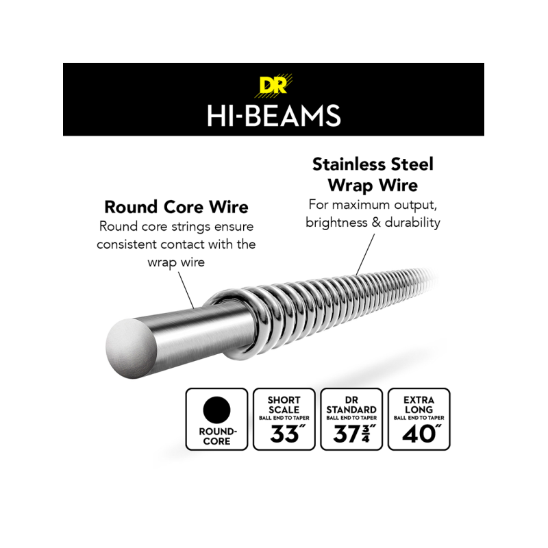 DR HI-BEAMS™ 45-125 Escala Corta Cuerdas Bajo Eléctrico 5 Cuerdas Medium