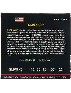 DR HI-BEAMS™ 45-125 Escala Corta Cuerdas Bajo Eléctrico 5 Cuerdas Medium