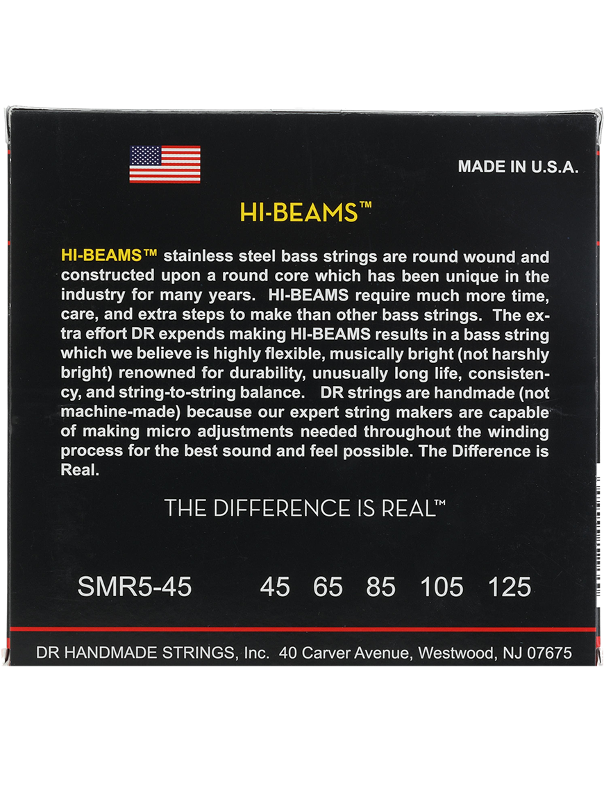 DR HI-BEAMS™ 45-125 Escala Corta Cuerdas Bajo Eléctrico 5 Cuerdas Medium