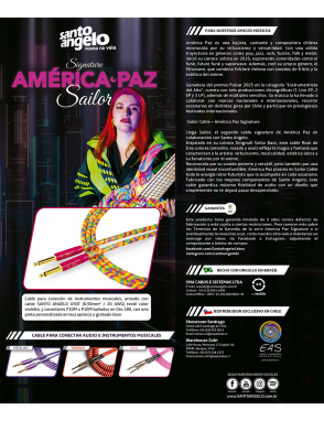 Santo Angelo® Signature América Paz Sailor Cable Bajo Plug Recto OFHC Largo: 4.57 mt