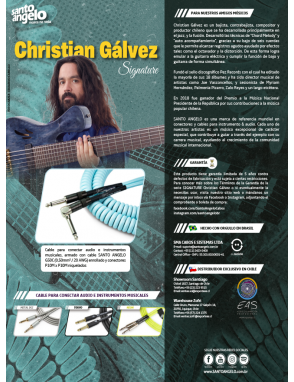 Santo Angelo® Signature Christian Gálvez Blue Note Cable Bajo Plug ¼" Angulado OFHC 9.15mt