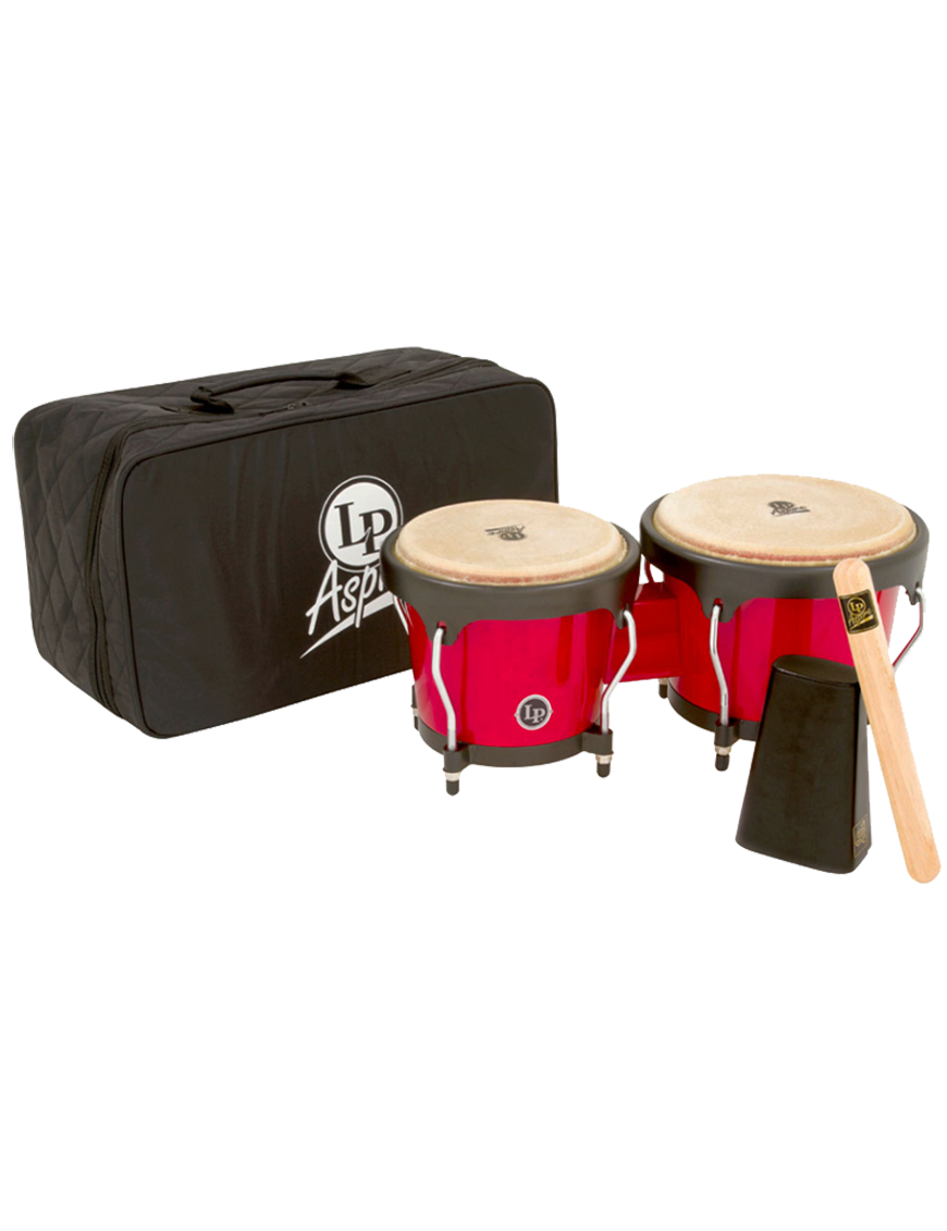 LP 500-RW ASPIRE Bongo Madera 6¾"-8" Red Kit: Bongo + Funda + Cencerro