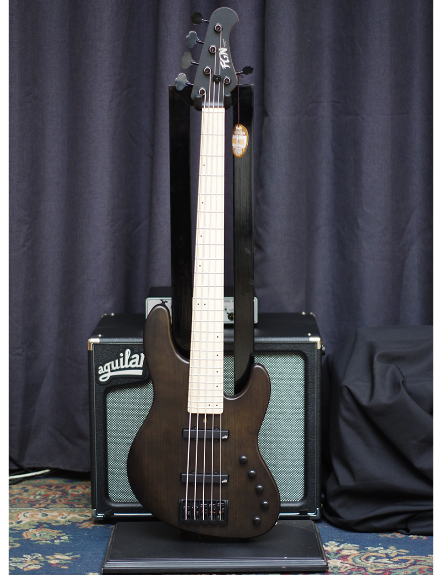 FGN® Mighty Jazz ASH DEM JMJ5 Bajo Eléctrico 5 Cuerdas Preamp Bartolini Funda | T Brown Flat