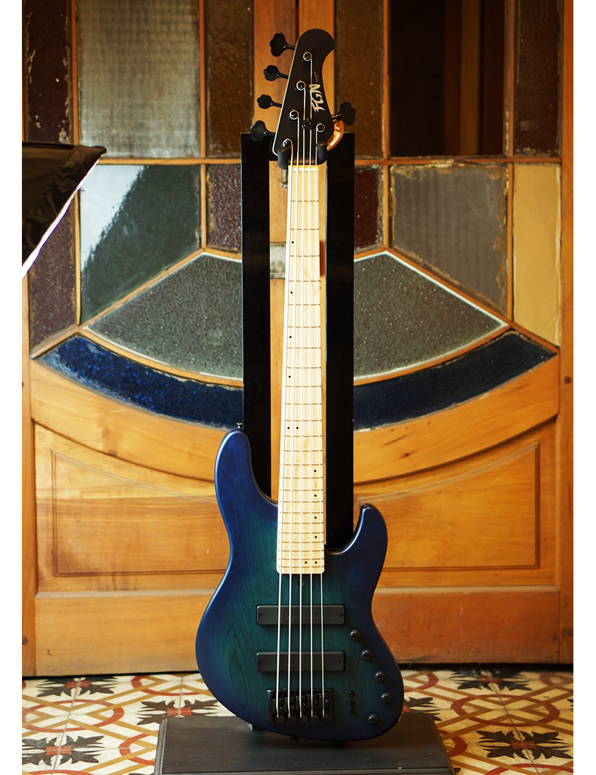 FGN® Mighty Jazz ASH DEM JMJ5 Bajo Eléctrico 5 Cuerdas Capsulas Bartolini Funda | S Blue Burst