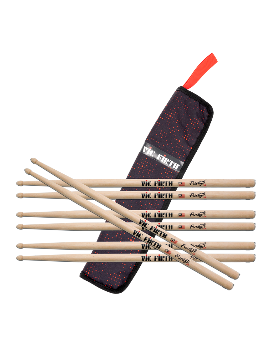 VIC FIRTH® 5A Pack Freestyle American Concept® Baquetas Punta Madera Pack: 4 Pares + Funda
