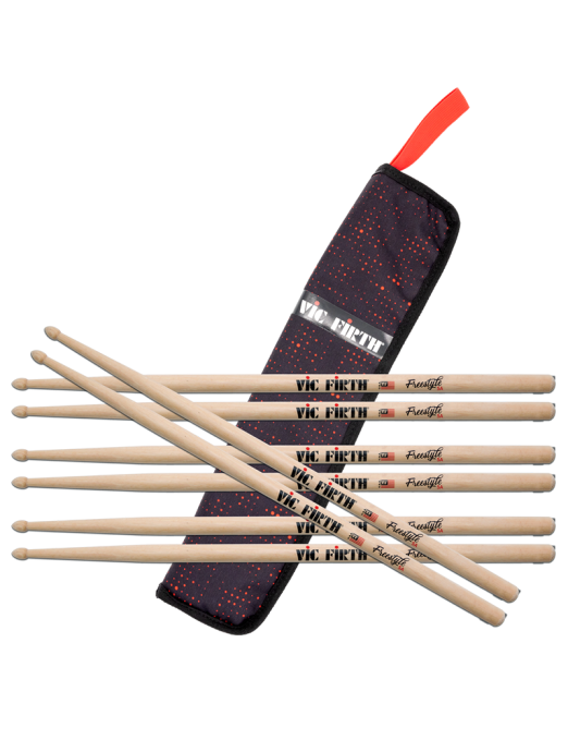 VIC FIRTH® 5A Pack Freestyle American Concept® Baquetas Punta Madera Pack: 4 Pares + Funda