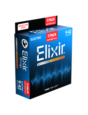 Elixir® 16566 9-42 3 Pack Cuerdas Guitarra Eléctrica Super Light NANOWEB®