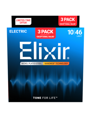Elixir® 16542 10-46 3 Pack Cuerdas Guitarra Eléctrica Recubierta Light NANOWEB®