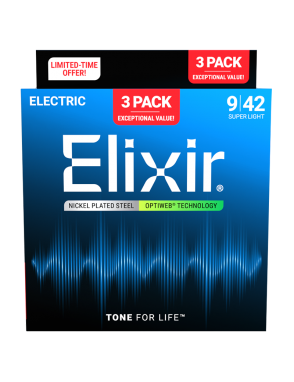 Elixir® 16571 9-42 OPTIWEB® 3Pack Cuerdas Guitarra Eléctrica Recubiertas Super Light Nickel Plated Steel