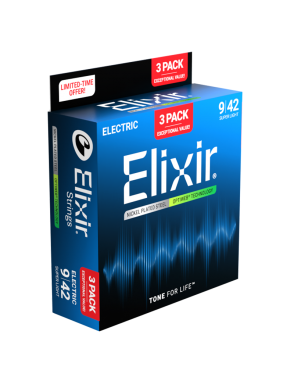 Elixir® 16571 9-42 OPTIWEB® 3Pack Cuerdas Guitarra Eléctrica Recubiertas Super Light Nickel Plated Steel