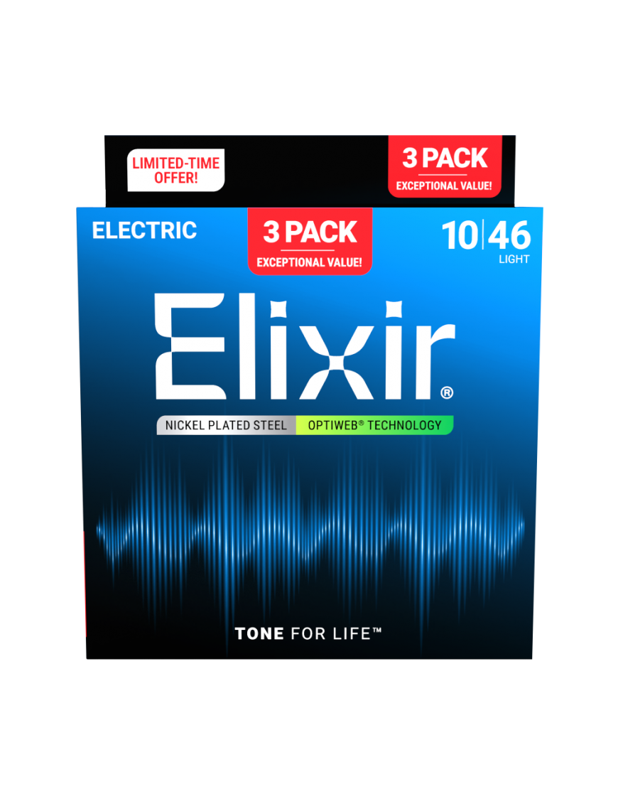 Elixir® 16552 10-46 OPTIWEB® 3Pack Cuerdas Guitarra Eléctrica Recubiertas Light Nickel Plated Steel