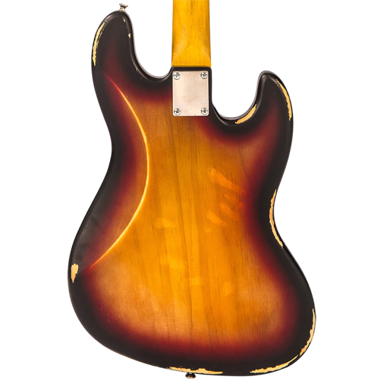 Vintage® V74 Gastado Bajo Eléctrico Zurdo Fretless JB Sunburst