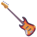 Vintage® V74 Gastado Bajo Eléctrico Zurdo Fretless JB Sunburst