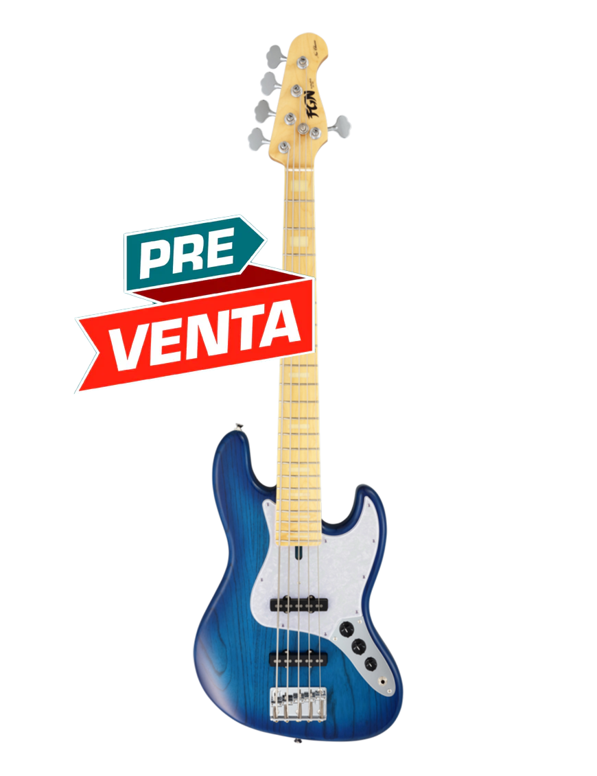 FGN® Neo Classic NJB100MBAHV Bajo Eléctrico 5 Cuerdas Funda | See-Thru Blue Burst