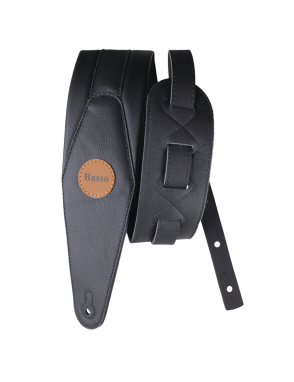 Basso® Original Cuero Correa Bajo 9 cm Largo: 145cm Negro