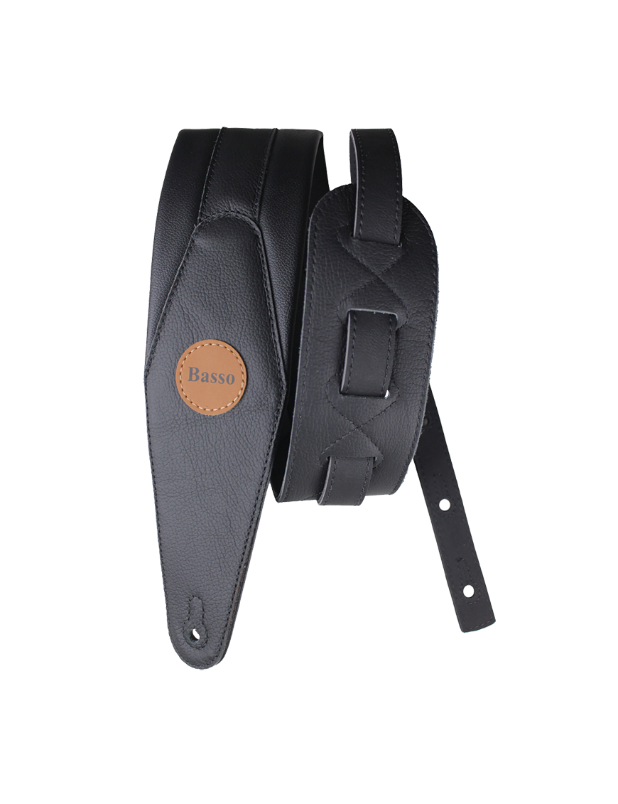 Basso® Original Cuero Correa Bajo 9 cm Largo: 145cm Negro