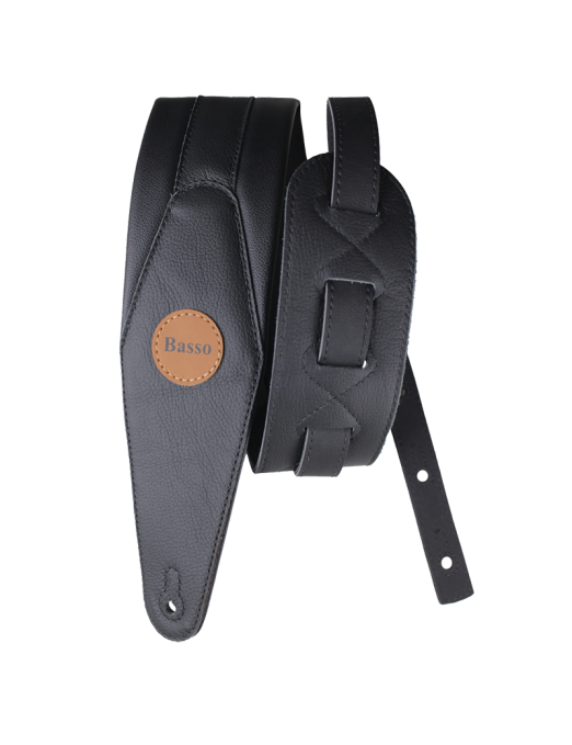 Basso® Original Cuero Correa Bajo 9 cm Largo: 145cm Negro