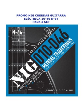 NIG® Pack x 3 N-64 10-46 Cuerdas Guitarra Eléctrica Acero Níquel