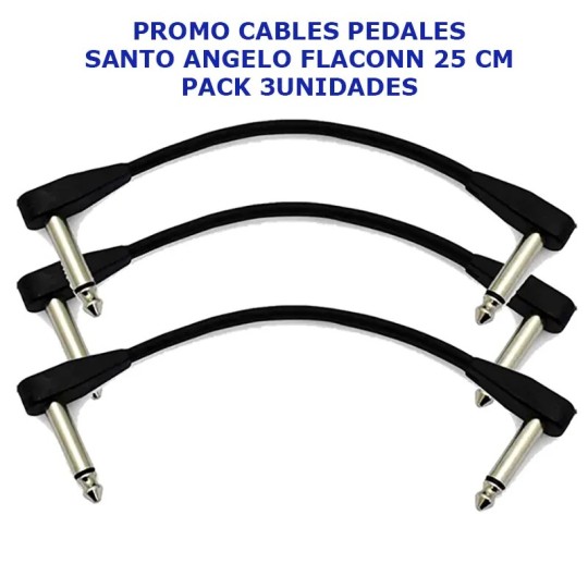 Santo Angelo® Pack x 3 FLATCONN 25cm Cable Pedal Plug ¼" L 90° OFHC