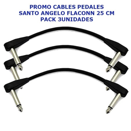 Santo Angelo® Pack x 3 FLATCONN 25cm Cable Pedal Plug ¼" L 90° OFHC
