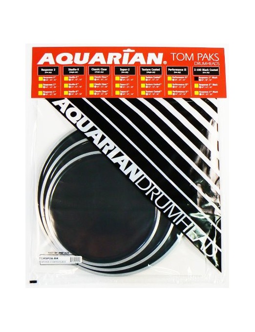 Aquarian Drumheads® TCRSP2-A-BK RESPONSE 2™ Texture Coated™ Parche Set Negro Prepack: RSP2 1x10"- RSP2 1x12"- RSP2 1x14"+TC1x14"