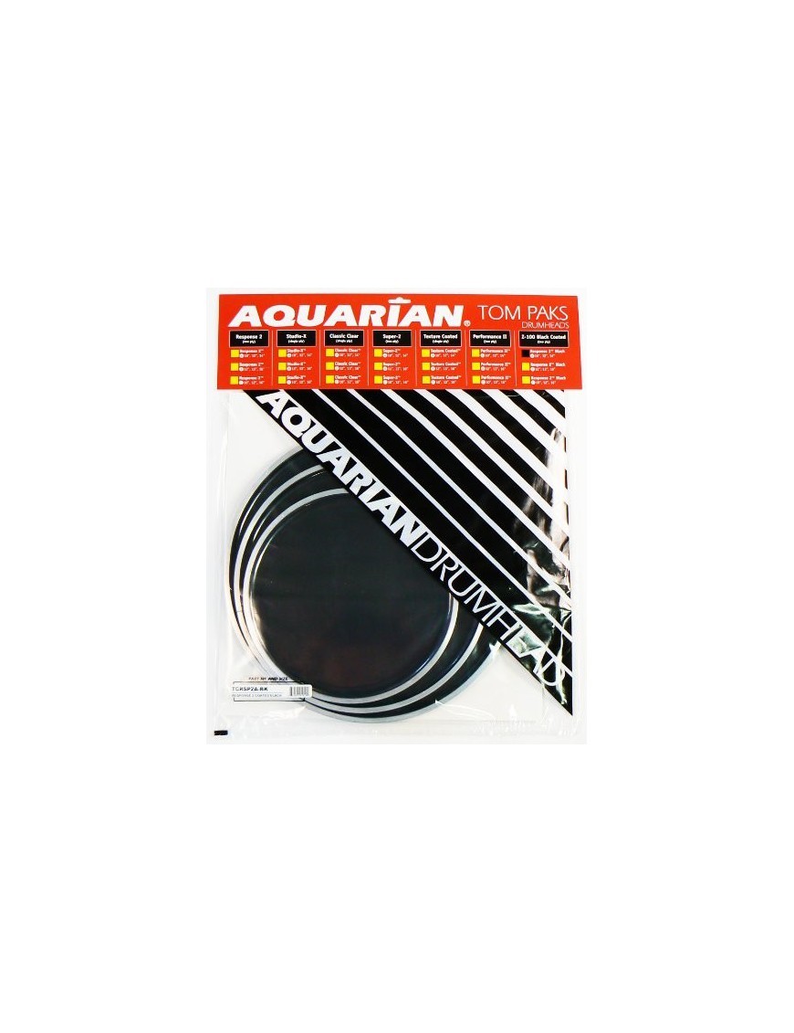 Aquarian Drumheads® TCRSP2-C-BK RESPONSE 2™ Texture Coated™ Parche Set Negro Prepack: RSP2 1x10"- RSP2 1x12"- RSP2 1x16"+TC1x14"